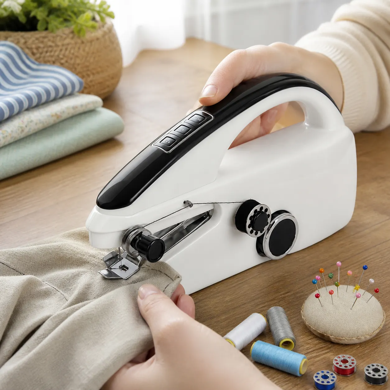 Handheld Sewing Machine in use